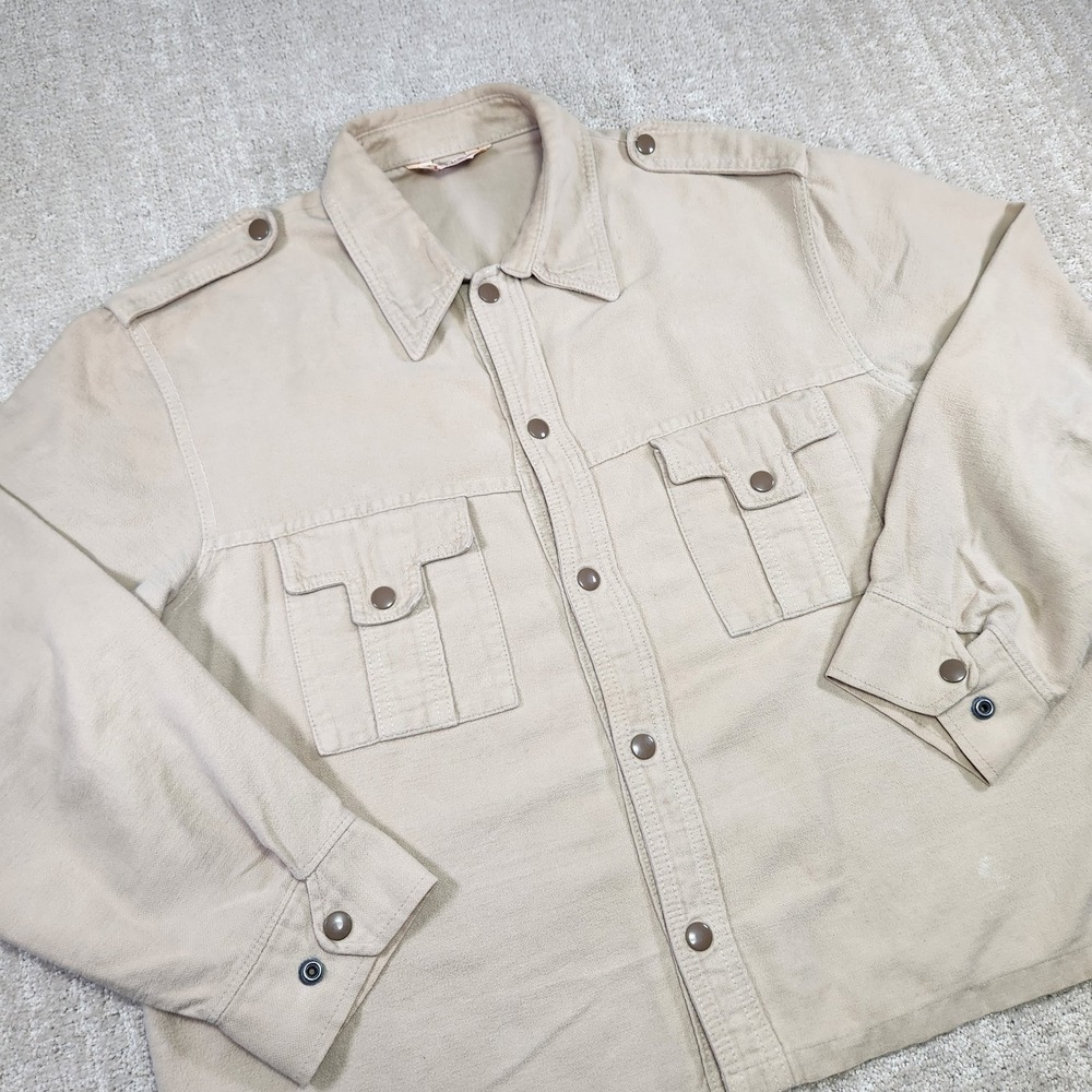Vintage 50s Fox Knapp Safari Hunting Shirt Jacket Men XL USA Made Utility‎ Khaki